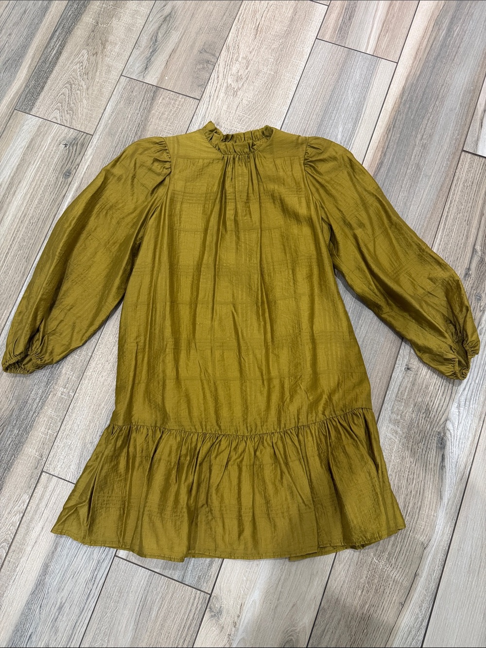 Corey Lynn Calter Olive Green Ruffle Neck Long-Sleeve Dress